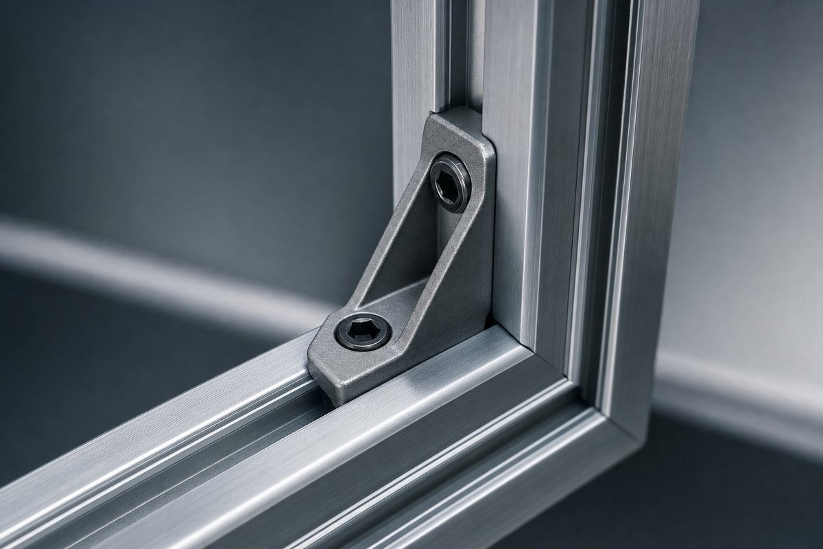 Close-up of a precision aluminium profile corner joint